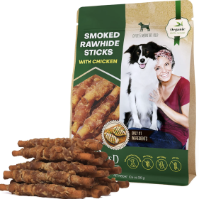 Dog Smoked Rawhide Sticks Wrapped Chicken Pet Natural Chew Treats Grain Free Organic Meat Healthy Human Grade Dried Snacks In Bulk