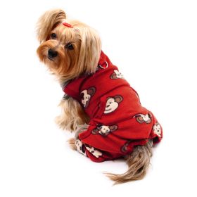 Silly Monkey Front Sleeveless Fleec Pajamas (Color: Burgundy, size: XL)