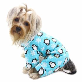 Penguins & Snowflake Flannel PJ with 2 Pockets (Turquoise) (Color: S, size: )