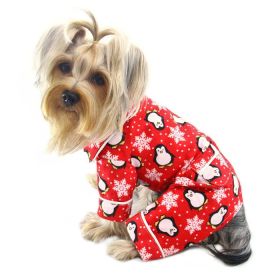 Penguins & Snowflake Flannel PJ with 2 Pockets (Red) (Color: S, size: )