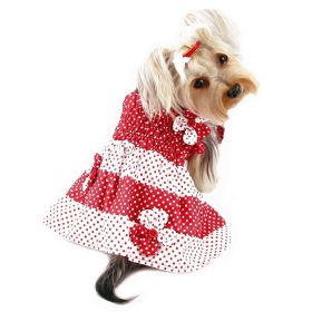 Red & White Polka Dots Sundress with Contrasting Flowers (Color: XS, size: )