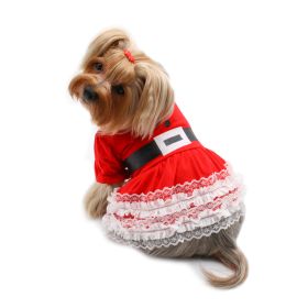 Lace Ruffles Puffy Sleeves Christmas Dress (Color: XS, size: )