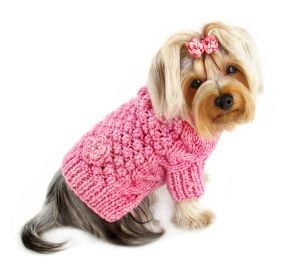 Pink Bobble Stitch Turtleneck Hand Knitted Sweater (Color: S, size: )