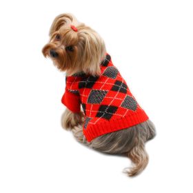 Argyle Turtleneck Sweater in Red/Black/White (Color: XS, size: )