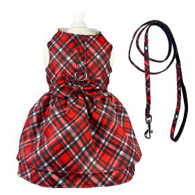 Red Plaid Harness Dress with Matching Leash (Color: M, size: )